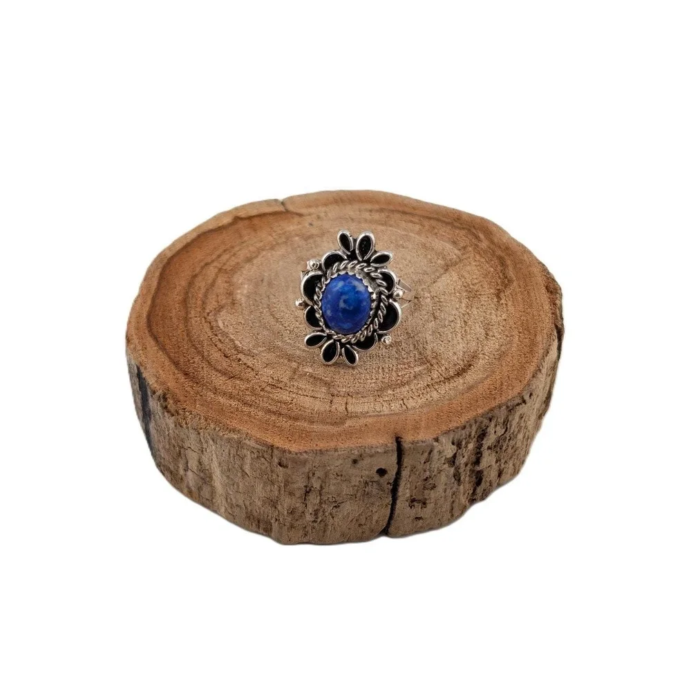 Navajo Sodalite Stone Scallop Ribbon‎ Halo Ring by Marvin Martinez Sz7.5US